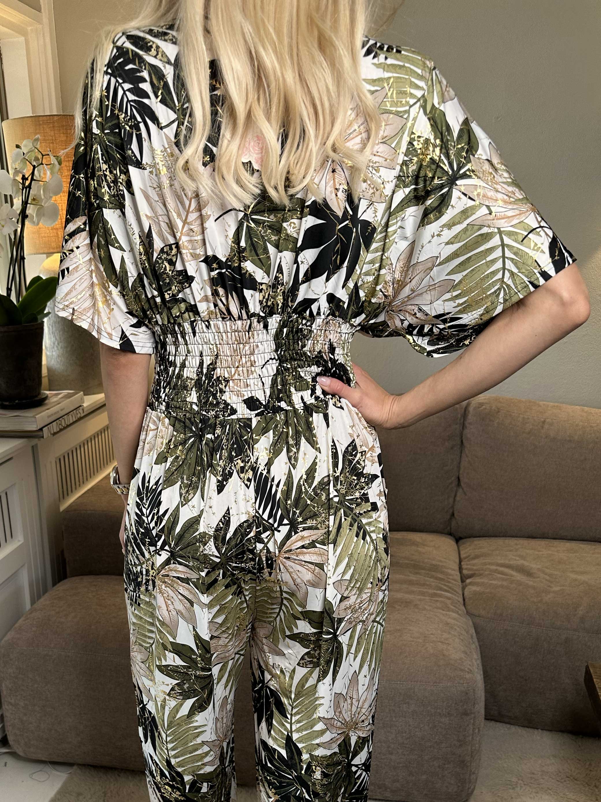 Pams Leaf Jumpsuit - Jumpsuit med resår och bladmönster